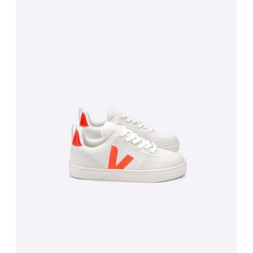 παπουτσια παιδικα Veja V-10 MALHA BRANCO ALUMINIO White/Orange | GR 795BEX